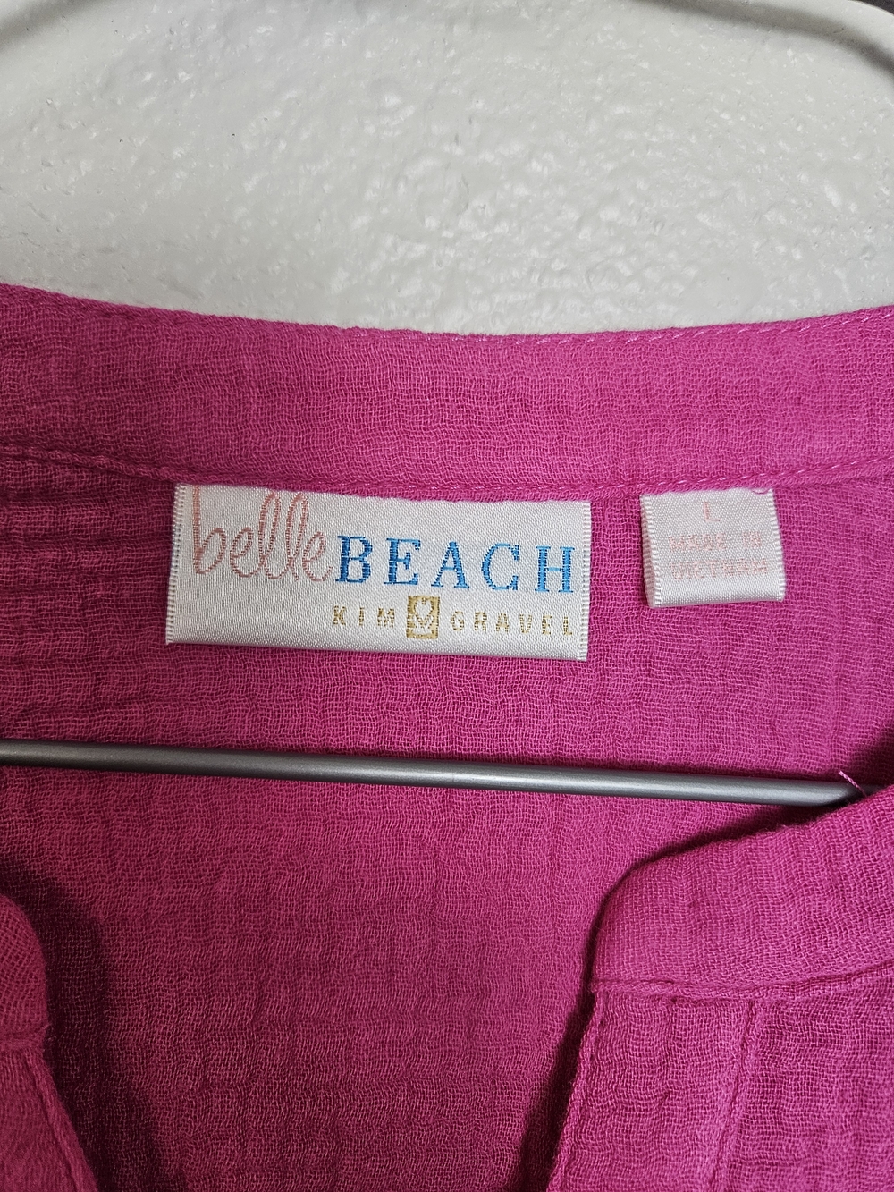 Belle Beach by Kim Gravel Hot Pink Split V Gauze Tunic Large - Picture 2 of 9